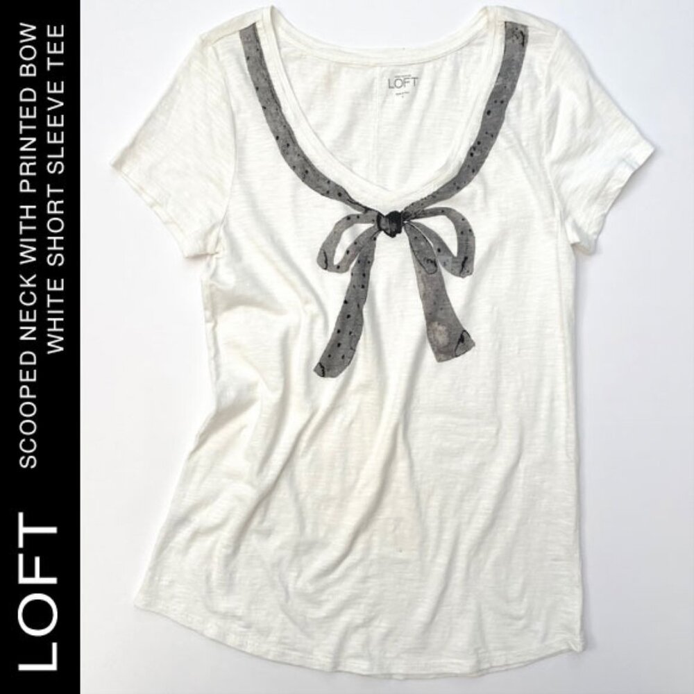 LOFT Bow Print Scooped Neck Tee Size S